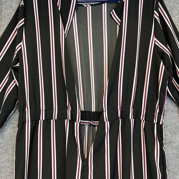 Who What Wear Jumpsuit Women's Black Purple Large Striped Long Sleeve Wide Leg - Picture 14 of 16